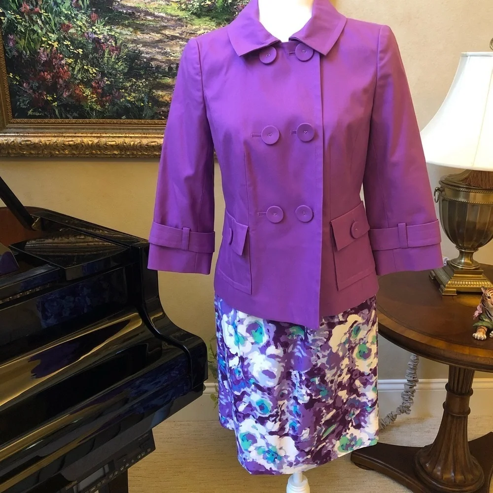 Halogen Double Breasted Button Front 3/4 Sleeve Purple Jacket Women’s Small EUC